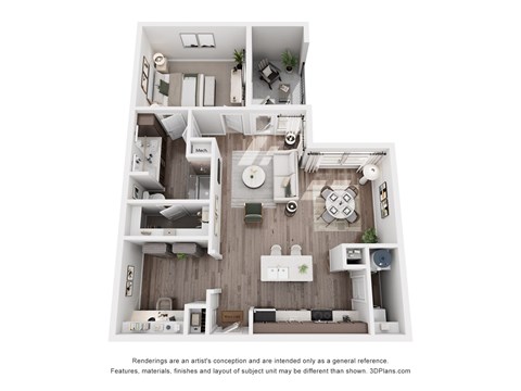 Floor plan for 1 bed, 1 bath, 942 sqft